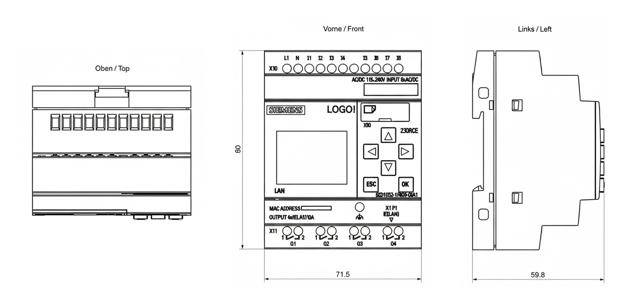ابعاد پی ال سی لوگو 230RCE زیمنس